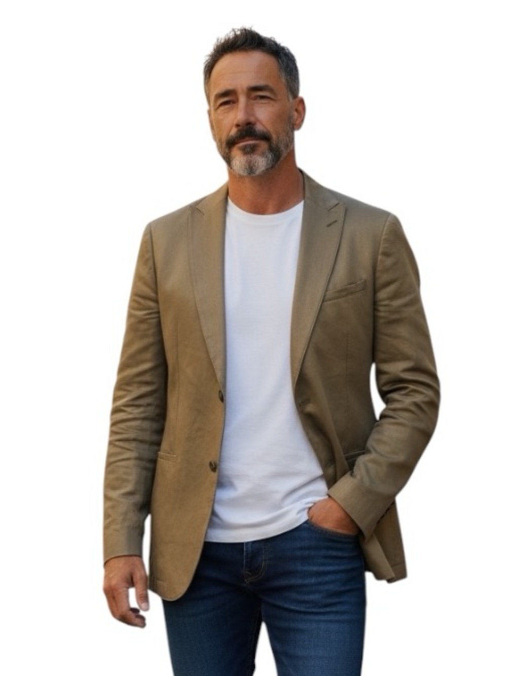 John Varvatos Linen Olive Green Single-Breasted 2 Button Office Preppy Blazer